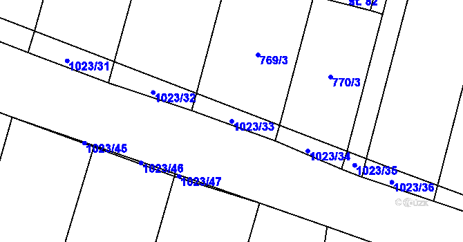 Parcela st. 1023/33 v KÚ Podolí u Mohelnice, Katastrální mapa