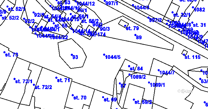 Parcela st. 1044/5 v KÚ Podolí u Mohelnice, Katastrální mapa