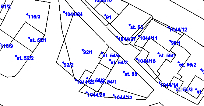 Parcela st. 54/4 v KÚ Podolí u Mohelnice, Katastrální mapa