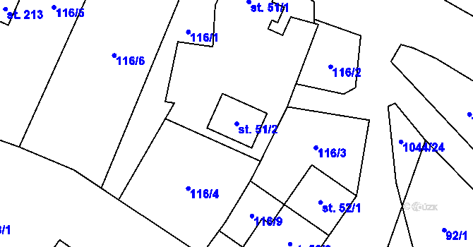 Parcela st. 51/2 v KÚ Podolí u Mohelnice, Katastrální mapa
