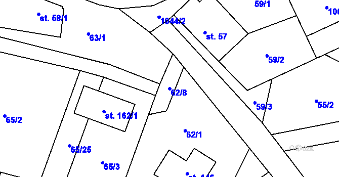 Parcela st. 62/8 v KÚ Podolí u Mohelnice, Katastrální mapa