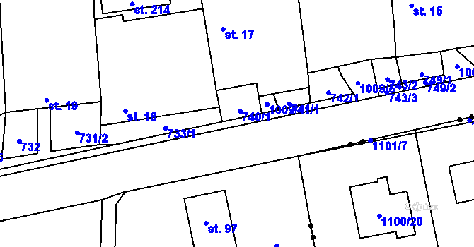 Parcela st. 740/2 v KÚ Podolí u Mohelnice, Katastrální mapa