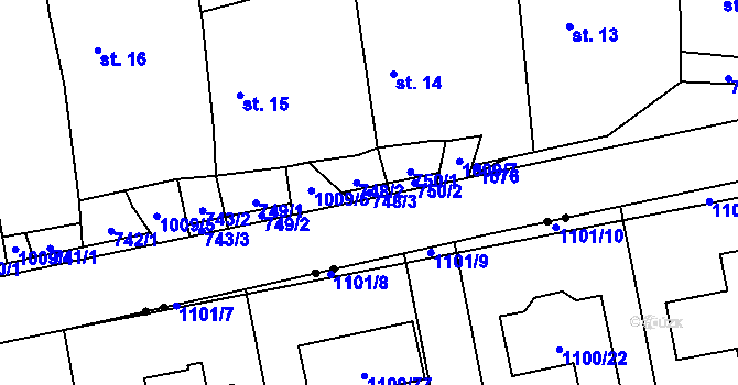 Parcela st. 748/3 v KÚ Podolí u Mohelnice, Katastrální mapa