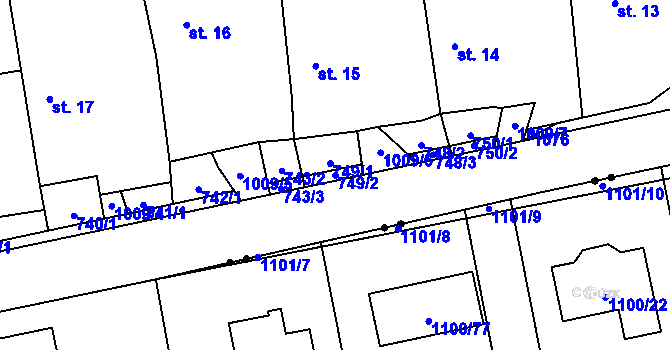 Parcela st. 749/2 v KÚ Podolí u Mohelnice, Katastrální mapa