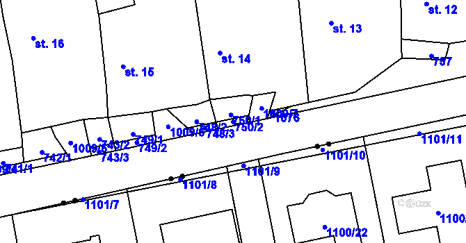 Parcela st. 750/2 v KÚ Podolí u Mohelnice, Katastrální mapa