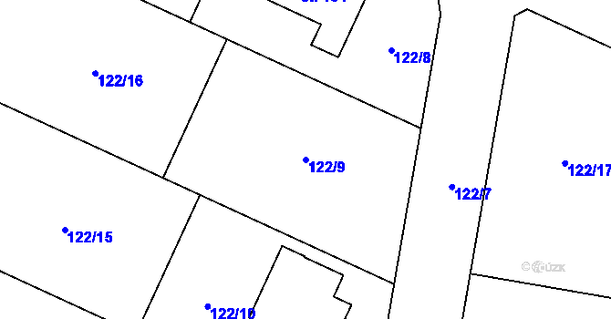 Parcela st. 122/9 v KÚ Podolí u Mohelnice, Katastrální mapa