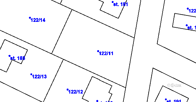 Parcela st. 122/11 v KÚ Podolí u Mohelnice, Katastrální mapa