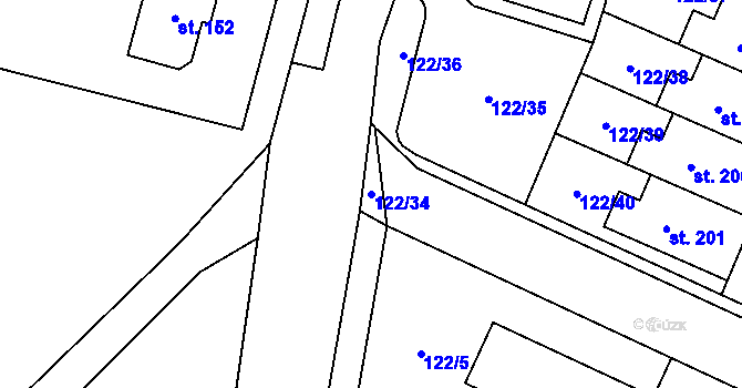 Parcela st. 122/34 v KÚ Podolí u Mohelnice, Katastrální mapa