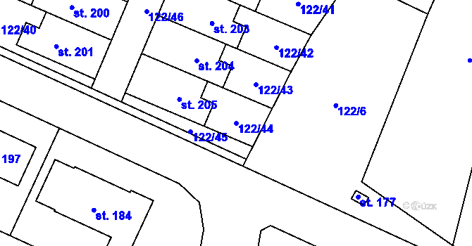Parcela st. 122/44 v KÚ Podolí u Mohelnice, Katastrální mapa