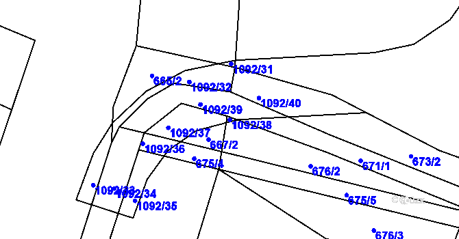 Parcela st. 1092/38 v KÚ Podolí u Mohelnice, Katastrální mapa