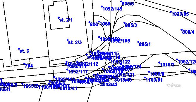 Parcela st. 1092/115 v KÚ Podolí u Mohelnice, Katastrální mapa