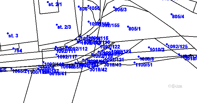 Parcela st. 1092/123 v KÚ Podolí u Mohelnice, Katastrální mapa