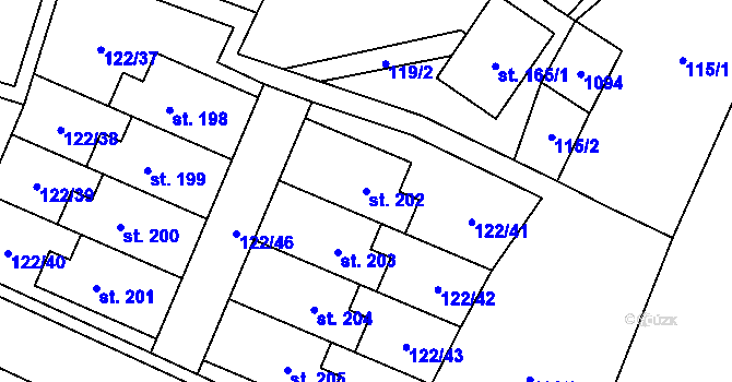 Parcela st. 202 v KÚ Podolí u Mohelnice, Katastrální mapa