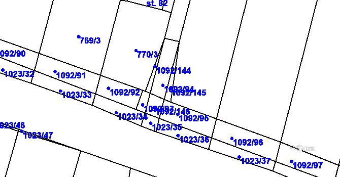 Parcela st. 1092/145 v KÚ Podolí u Mohelnice, Katastrální mapa