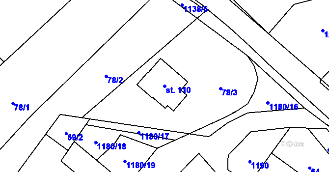 Parcela st. 110 v KÚ Podolí u Valašského Meziříčí, Katastrální mapa