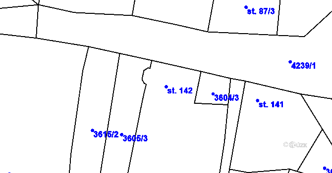 Parcela st. 142 v KÚ Křenovice, Katastrální mapa
