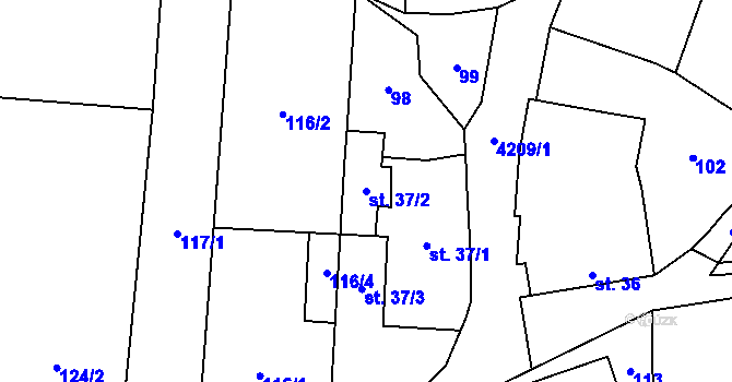 Parcela st. 37/2 v KÚ Olešná nad Vltavou, Katastrální mapa