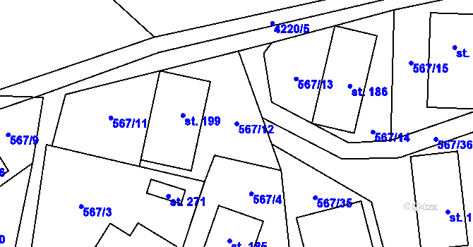 Parcela st. 567/12 v KÚ Olešná nad Vltavou, Katastrální mapa