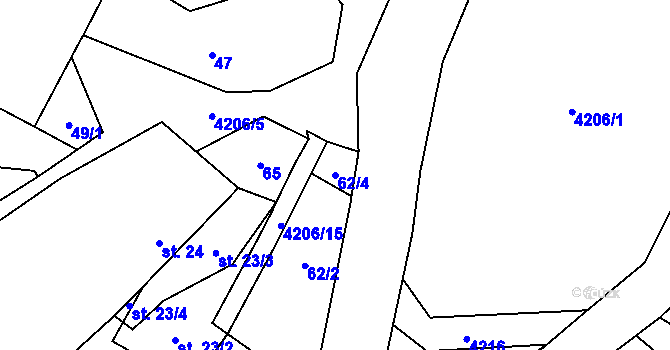 Parcela st. 62/4 v KÚ Olešná nad Vltavou, Katastrální mapa