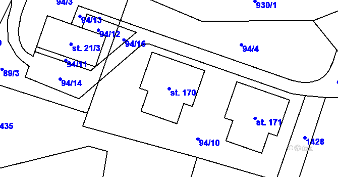 Parcela st. 170 v KÚ Podolí I, Katastrální mapa