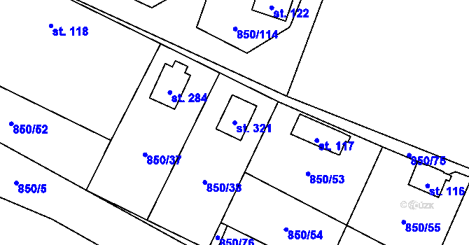 Parcela st. 321 v KÚ Podolí I, Katastrální mapa