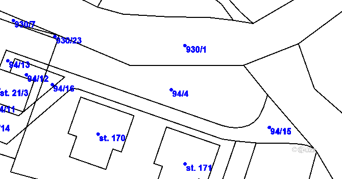 Parcela st. 94/4 v KÚ Podolí I, Katastrální mapa