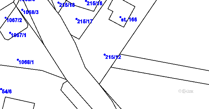 Parcela st. 215/12 v KÚ Podolí I, Katastrální mapa