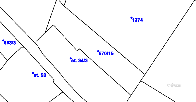 Parcela st. 670/15 v KÚ Podolí I, Katastrální mapa