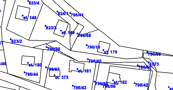 Parcela st. 796/18 v KÚ Podolí I, Katastrální mapa