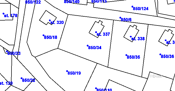 Parcela st. 850/34 v KÚ Podolí I, Katastrální mapa