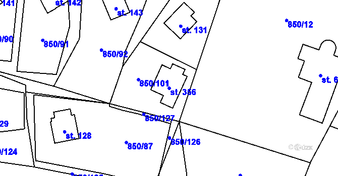 Parcela st. 356 v KÚ Podolí I, Katastrální mapa