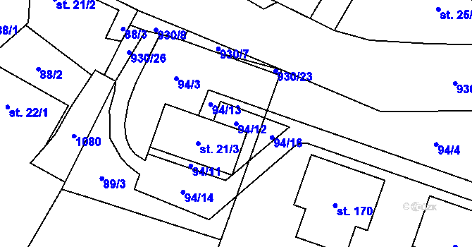 Parcela st. 94/12 v KÚ Podolí I, Katastrální mapa