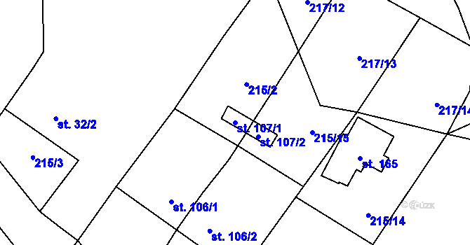 Parcela st. 107/1 v KÚ Podolí I, Katastrální mapa