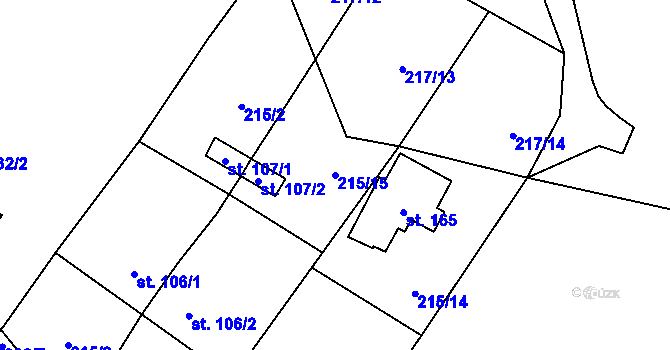 Parcela st. 215/15 v KÚ Podolí I, Katastrální mapa