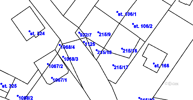 Parcela st. 215/18 v KÚ Podolí I, Katastrální mapa