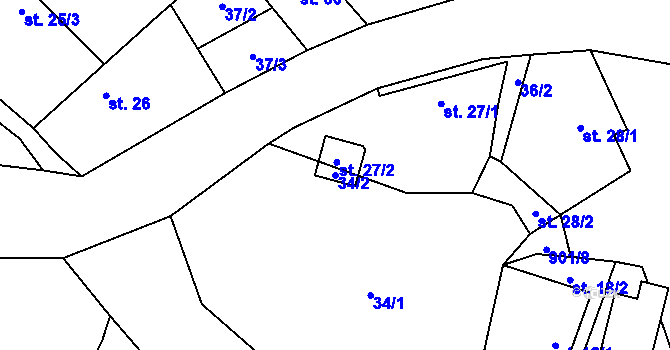Parcela st. 34/2 v KÚ Podolí I, Katastrální mapa