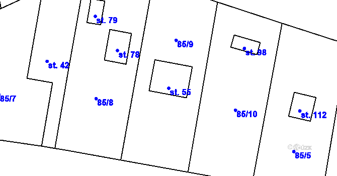 Parcela st. 55 v KÚ Křešice u Čížové, Katastrální mapa