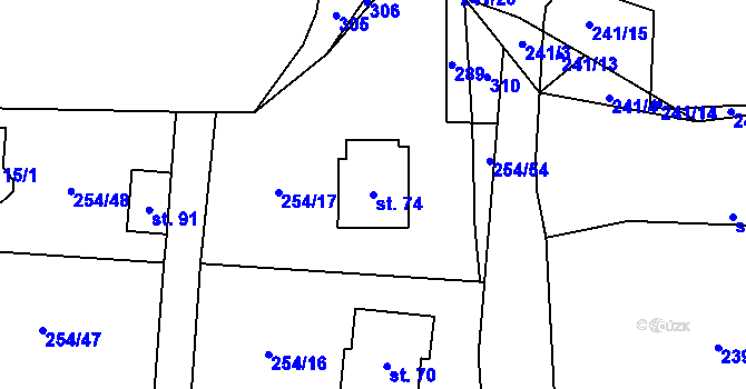 Parcela st. 74 v KÚ Křešice u Čížové, Katastrální mapa