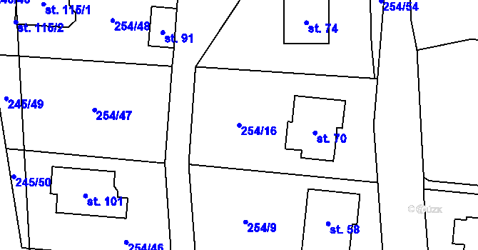 Parcela st. 254/16 v KÚ Křešice u Čížové, Katastrální mapa