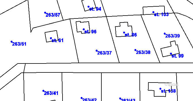 Parcela st. 263/37 v KÚ Křešice u Čížové, Katastrální mapa