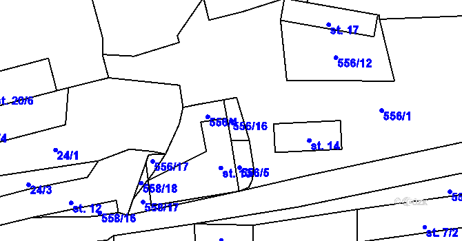 Parcela st. 556/16 v KÚ Podolí II, Katastrální mapa