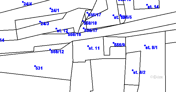 Parcela st. 11 v KÚ Podolí II, Katastrální mapa