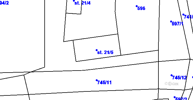 Parcela st. 21/5 v KÚ Podolí II, Katastrální mapa