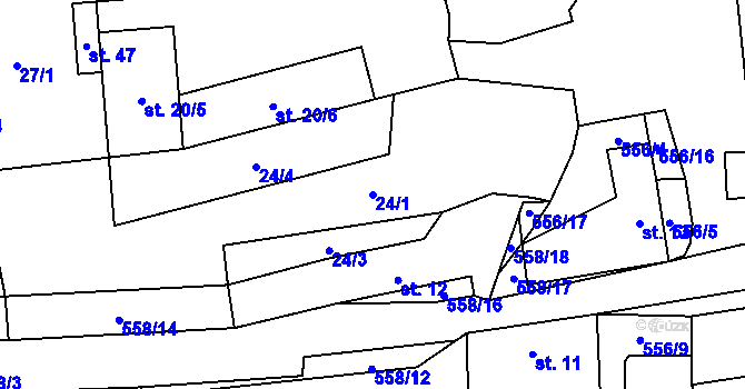 Parcela st. 24/1 v KÚ Podolí II, Katastrální mapa