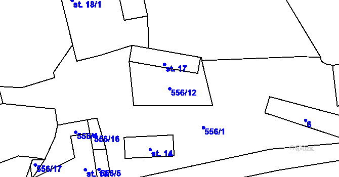 Parcela st. 556/12 v KÚ Podolí II, Katastrální mapa