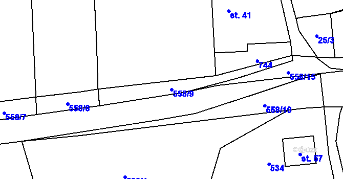 Parcela st. 558/9 v KÚ Podolí II, Katastrální mapa