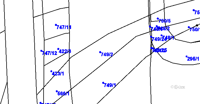 Parcela st. 749/2 v KÚ Podolí II, Katastrální mapa