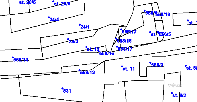 Parcela st. 558/16 v KÚ Podolí II, Katastrální mapa