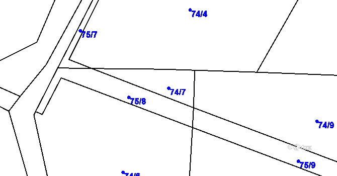Parcela st. 74/7 v KÚ Soběšice u Předotic, Katastrální mapa