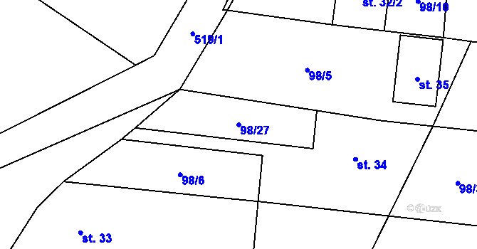 Parcela st. 98/27 v KÚ Šamonice, Katastrální mapa